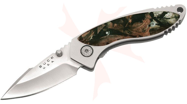 Buck 270 Alpha Dorado Folding Knife 2.5 inch Blade, Stainless Steel Handles with Mossy Oak Infinity Onlays