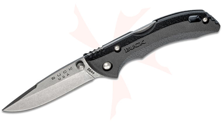 Buck 284 Bantam BBW Lockback Folding Knife 2.75 inch Satin Plain Drop Point Blade, Black Thermoplastic Handles