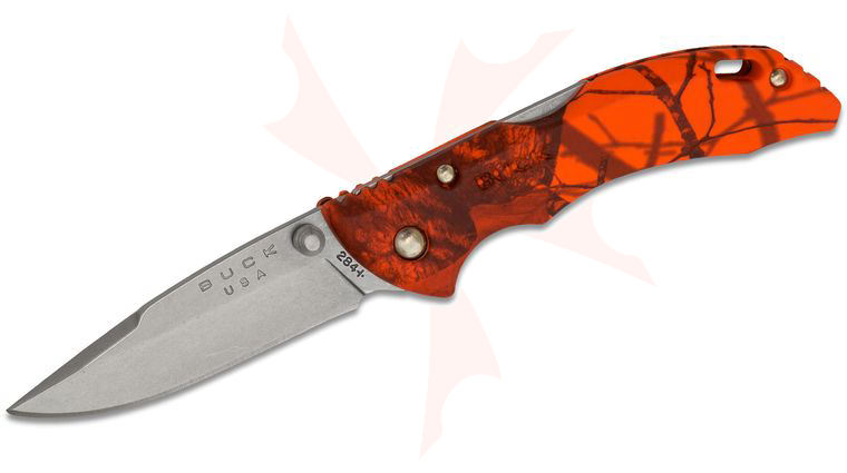 Buck 284 Bantam BBW Folding 2-3/4 inch Plain Satin Blade, Mossy Oak Blaze Handles