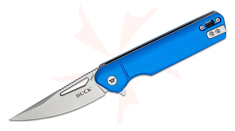 Buck 239 Infusion Assisted Flipper Knife 3.25 inch Satin Drop Point Blade, Blue Aluminum Handles