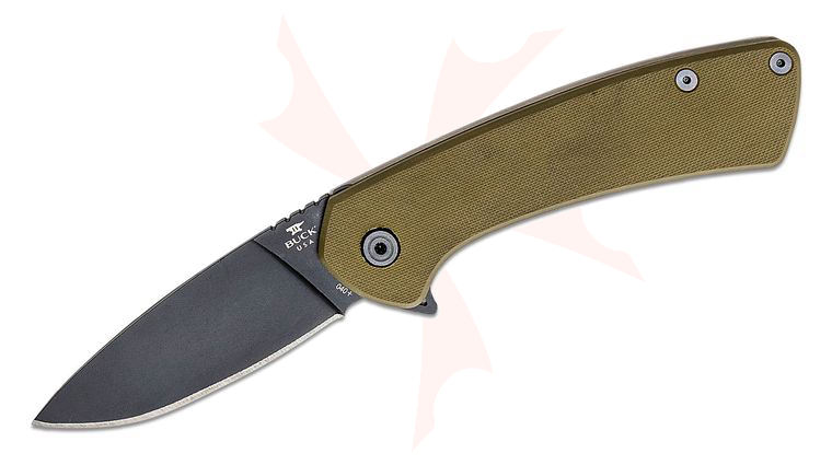 Buck 040 Onset Flipper Knife 3.325 inch S45VN Black Cerakote Drop Point Blade, OD Green G10 Handles