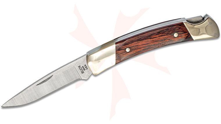 Buck 501 Squire Lockback Folding Knife 2.75 inch Satin Drop Point Blade, Rosewood Dymondwood Handles with Steel Bolsters, Leather Pouch