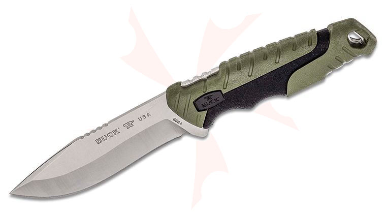 Buck 656 Large Pursuit Fixed Blade Knife 4.25 inch 420HC Stainless Steel Drop Point, Green GRN and Rubber Handles, Nylon Sheath