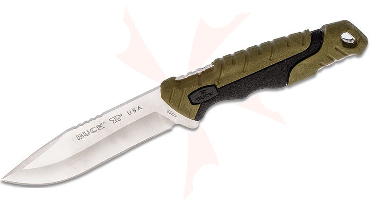 Buck 658 Small Pursuit Fixed Blade Knife 3.75 inch 420HC Stainless Steel Drop Point, Green GRN and Rubber Handles, Nylon Sheath