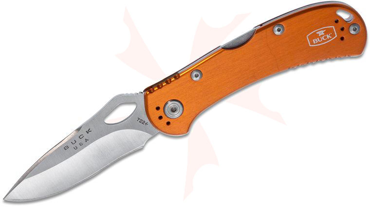 Buck 722 SpitFire Folding Knife 3.25 inch Plain Blade, Orange Aluminum Handles