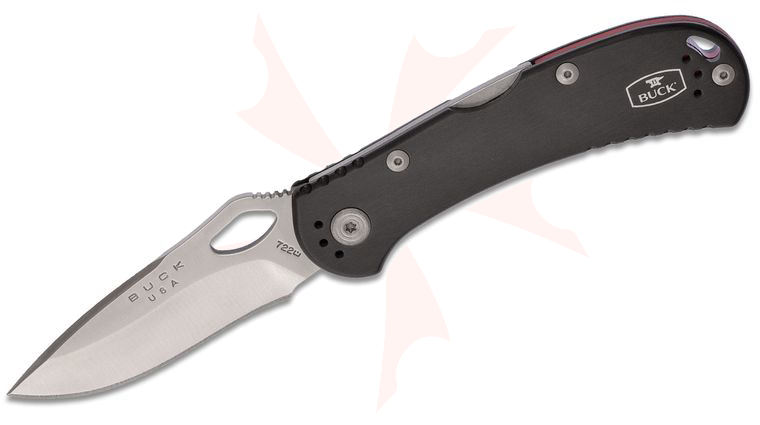 Buck 722 SpitFire Folding Knife 3.25 inch Satin Drop Point Blade, Black Anodized Aluminum Handles