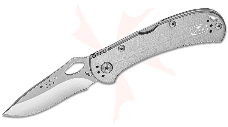 Buck 722 SpitFire Folding Knife 3-1/4 inch Plain Blade, Gray Aluminum Handles