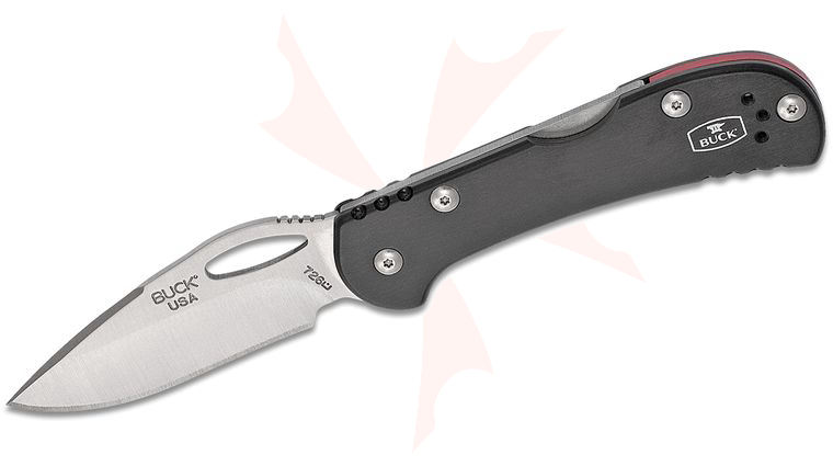 Buck 726 Mini SpitFire Folding Knife 2.75 inch Satin Plain Blade, Black Anodized Aluminum Handles