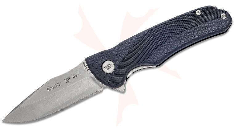 Buck 840 Sprint Select Flipper Knife 3.125 inch 420HC Stonewashed Drop Point Blade, Blue GRN Handles