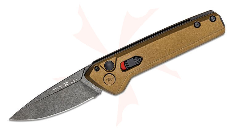 Buck 838 Deploy AUTO Folding Knife 3.25 inch 154CM Gray Cerakote Drop Point Blade, Burnt Bronze Aluminum Handles