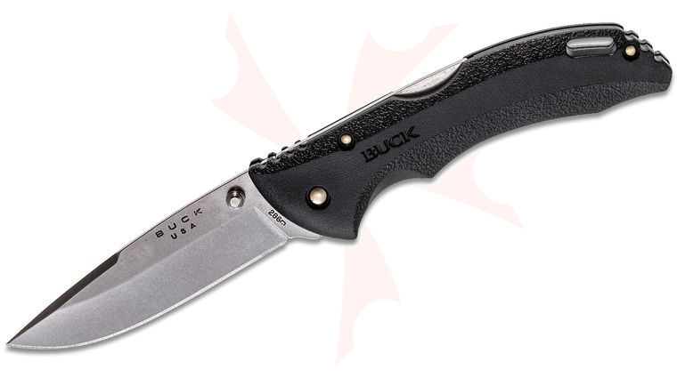 Buck 286 Bantam BHW Lockback Folding Knife 3.625 inch Satin Plain Drop Point Blade, Black Thermoplastic Handles