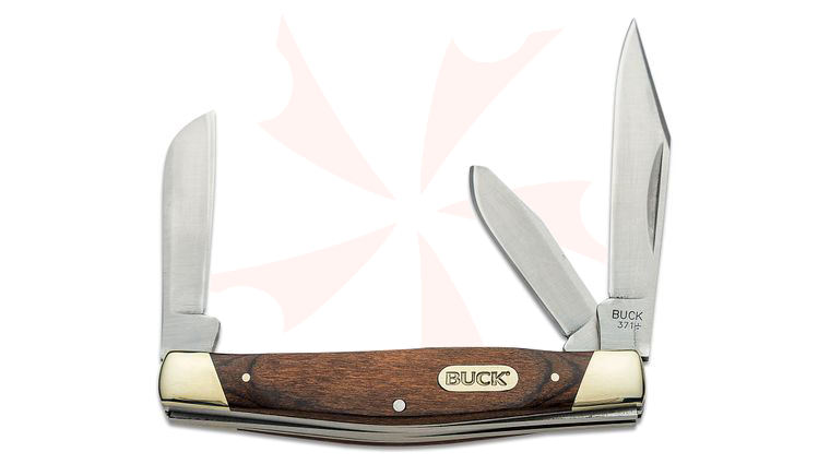 Buck 371 Knives Stockman w/ Three Blades and Woodgrain Handle, 3.875 inch Closed