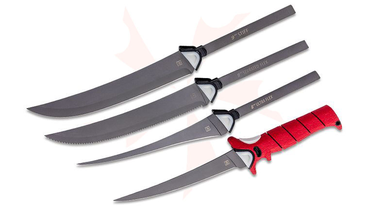 Bubba Blade Multi-Flex Interchangable Fillet Knife Set, Red TPR Handle, Red EVA Storage Case