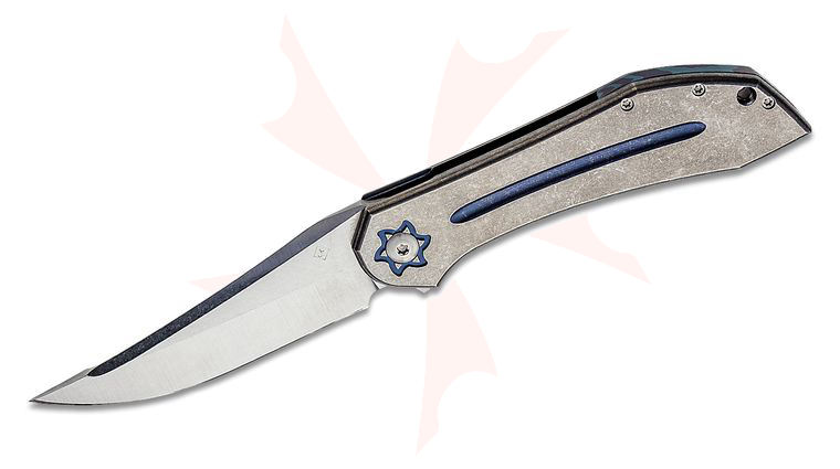 Jim Burke Custom Ascension Flipper Knife 4.125 inch Takefu Super Gold 2 Persian Blade, Two-Tone Milled Titanium Handles