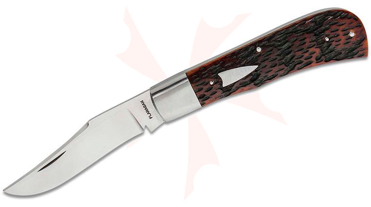 Burt Flanagan Custom Single Blade Trapper Traditional Folding Knife 3.625 inch CPM-154 Hand Rubbed Clip Point Blade, Bolstered Stainless Steel Handles with Random Jigged Bone Scales