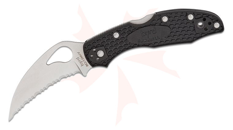 Spyderco Byrd BY22SBK Meadowlark Hawkbill Folding Knife 2-7/8 inch Serrated Blade, Black FRN Handles
