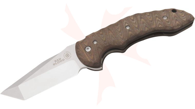 Bad Blood Knives Cross Fire Tanto Folding 3-1/2 inch 8Cr14 Stainless Blade, Brown G10 Handles