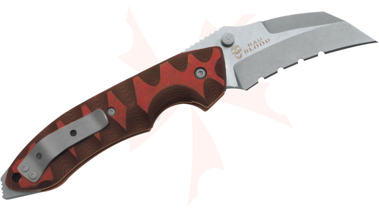 Bad Blood Knives Razorhoof Folding 3-1/8 inch 8Cr14 Hawkbill Blade, Red/Black G10 Handles