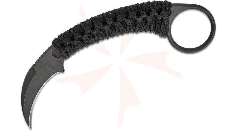 Bastinelli Creations Doug Marcaida PiKa Karambit Fixed Blade Knife 1.65 inch N690Co Black PVD Hawkbill, Cobra Handle Wrap with Pinky Ring, Kydex Sheath
