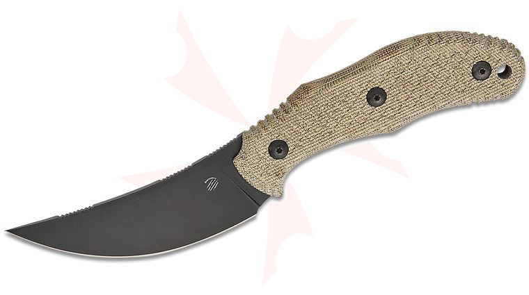 Bastinelli Creations Chopper Fixed Blade Knife 3.5 inch M390 Black PVD Trailing Point, 3D Machined Green Canvas Micarta Handles, Kydex Sheath