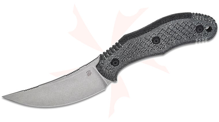 Bastinelli Creations Chopper Fixed Blade Knife 3.5 inch M390 Stonewashed Trailing Point Blade, 3D Machined Black Canvas Micarta Handles, Kydex Sheath