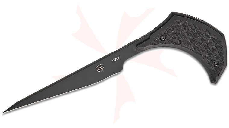 Bastinelli Creations Gambler Push Dagger 3.25 inch VG-10 Black PVD Chisel Ground Blade, Milled Black G10 Handles, Kydex Sheath with UltiClip