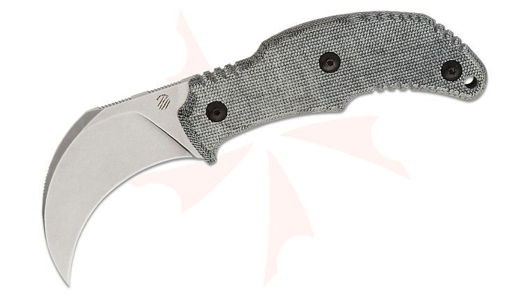 Bastinelli Creations Primal Karambit Fixed Blade Knife 2.48 inch N690 Stonewashed Hawkbill Blade, Black Canvas Micarta Handles, IWB Kydex Sheath