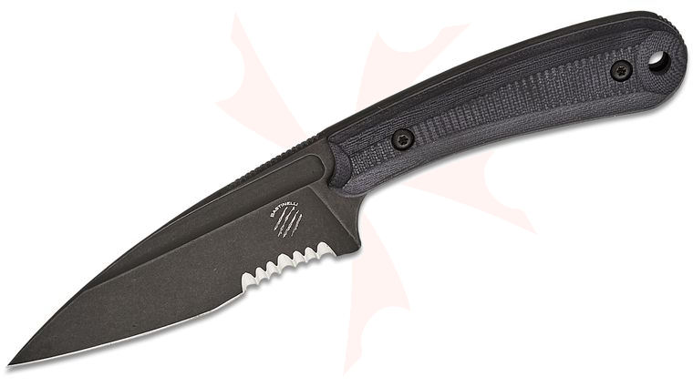 Bastinelli Creations Sin Fixed Blade Knife 3.5 inch N690Co Black Stonewashed Combo Recurve Blade, Milled Black G10 Handles, Kydex Sheath