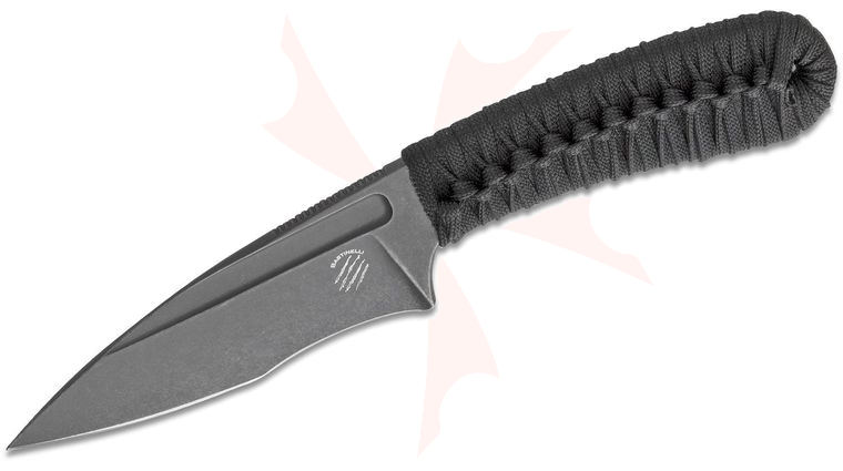Bastinelli Creations Sin Fixed Blade Knife 3.5 inch N690Co Black Stonewashed, Black Cord Wrapped Handle, Kydex Sheath