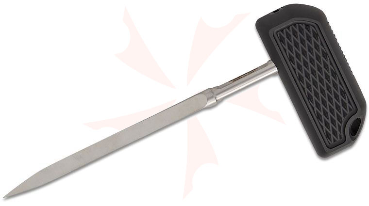 Bastinelli Creations Ventilation Rapier Spike 3.42 inch DC53 Satin Hollow Ground Tri-Edge Triangle Blade, Black Aluminum Handle, 3D Printed Plastic Sheath