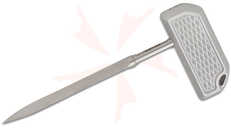 Bastinelli Creations Ventilation Rapier Spike 3.42 inch DC53 Satin Hollow Ground Tri-Edge Triangle Blade, Sandblasted Aluminum Handle, 3D Printed Plastic Sheath