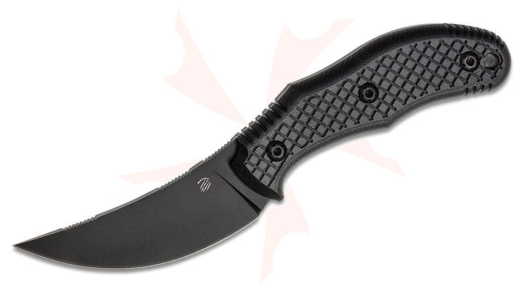 Bastinelli Creations Chopper Fixed Blade Knife 3.5 inch M390 Black PVD Trailing Point, 3D Machined Black Micarta Handles, Kydex Sheath