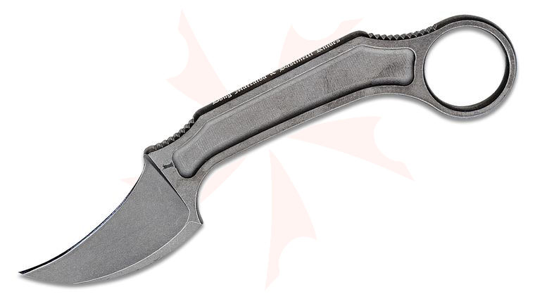 Bastinelli Creations Doug Marcaida Anomaly Fixed Blade Neck Knife 2.25 inch N690Co Dark Stonewashed Reverse Hawkbill Blade and Handle with Pinky Ring, Kydex Sheath
