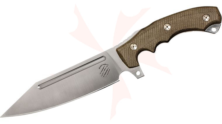 Bastinelli Creations Assaucalypse Fixed 7.2 inch Satin Sleipner Blade, Green Micarta Handles, Nylon Sheath
