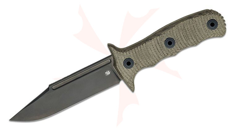 Bastinelli Creations/VolWest Binome Fixed Blade Knife 5.25 inch M390 Black PVD California Clip Point Plain Blade, Green Canvas Micarta Handles, Kydex Sheath