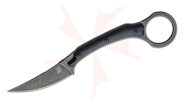 Bastinelli Creations Dopamine Pocket Fixed Blade Knife 2.5 inch M390 Dark Stonewashed Trailing Point, 3D Machined G10 Handles with Pinky Ring, Kydex IWB Sheath