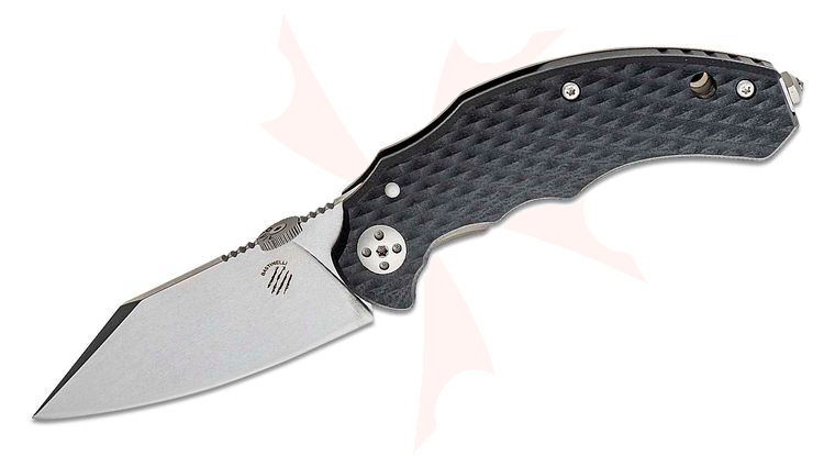 Bastinelli Creations D Vil Mini Dragotac Folding Knife 2.875 inch M390 Stonewashed Wharncliffe Blade, 3D Machined Black G10 and Bronze Titanium Handles