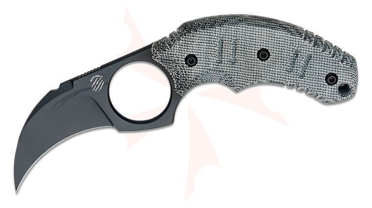 Bastinelli Creations Fred Perrin Concept Ligament Fixed Blade Knife 3.06 inch M390 Black PVD Blade, Black Micarta Handles, Kydex IWB Sheath