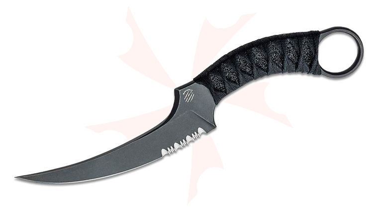 Bastinelli Creations Mako Fixed Blade Knife 4.625 inch N690Co Black PVD Stonewashed Combo, Custom Tsukamaki Handle Wrap with Tape, Kydex Sheath