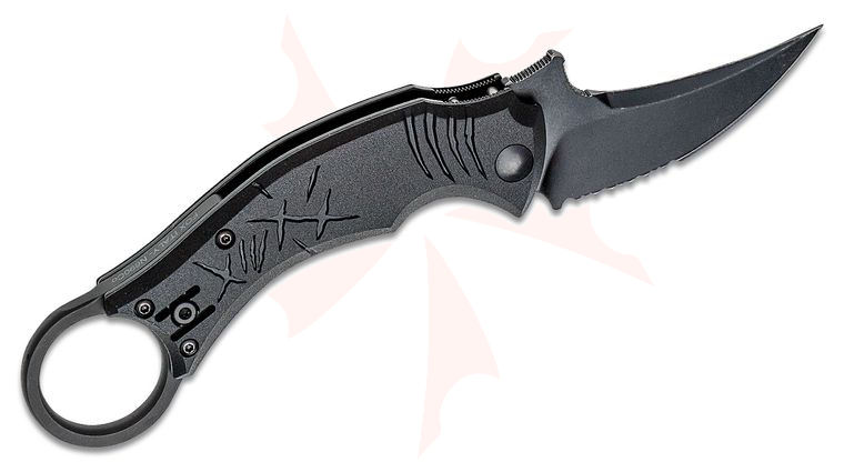 Bastinelli Creations Doug Marcaida Mako Folding Knife 2.6 inch Black PVD Stonewashed N690CO Combo Blade, Black FRN Handles