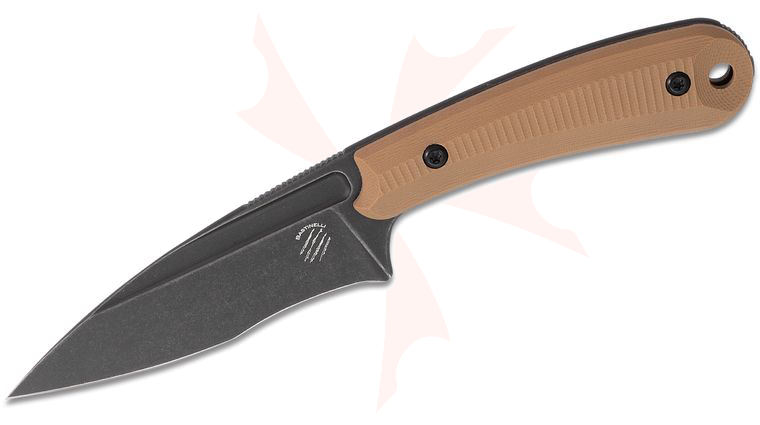 Bastinelli Creations Sin Fixed Blade Knife 3.5 inch N690Co Black Stonewashed, Milled Coyote Brown G10 Handles, Kydex Sheath