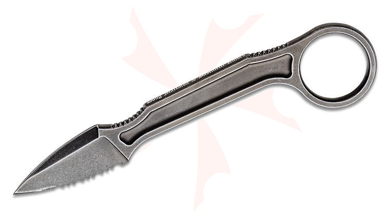 Bastinelli Creations Doug Marcaida Spade Fixed Blade Neck Knife 1.75 inch N690 Dark Stonewashed Drop Point Serrated Blade and Handle with Pinky Ring, Kydex Sheath