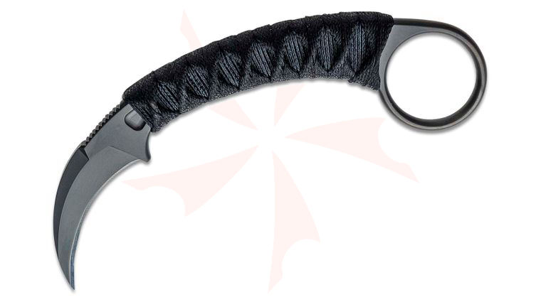 Bastinelli Creations Doug Marcaida PiKa Karambit Fixed Blade Knife 1.65 inch N690Co Black PVD Hawkbill, Custom Tsukamaki Handle Wrap with Pinky Ring, Kydex Sheath