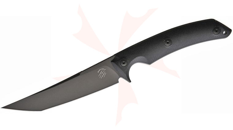 Bastinelli Creations PY Fixed 5 inch Black PVD N690Co Tanto Blade, Black G10 Handles, Kydex Sheath