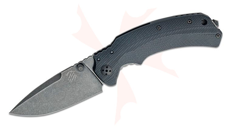 Bastinelli Creations Red IKBS Frame Lock Folding Knife 3.4 inch M390 Black PVD Stonewashed Drop Point Blade, Milled Black G10 Handle