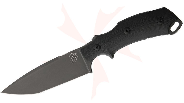 Bastinelli Creations Red V2 Fixed 4 inch Black PVD N690CO Plain Blade, G10 Handles, Kydex Sheath