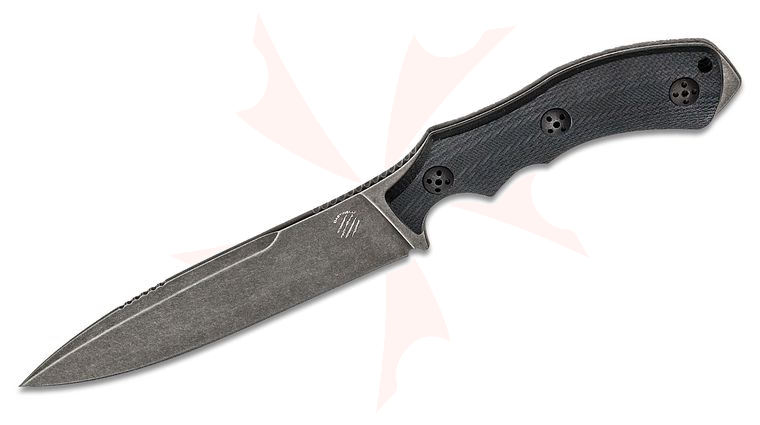 Bastinelli Creations Raptor  inchL inch Fixed Blade Knife 5.625 inch M390 Black PVD Stonewashed Drop Point, Black G10 Handles, Kydex Sheath