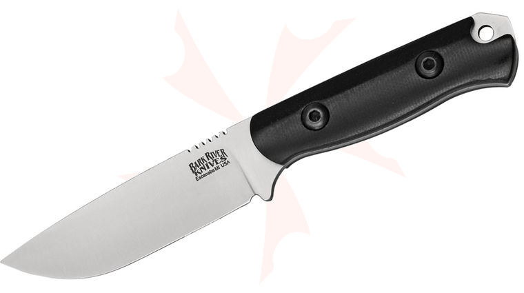 Bark River Knives Bravo Necker II Fixed 3.25 inch CPM-3V Blade, Black Canvas Micarta Handles, Leather Sheath