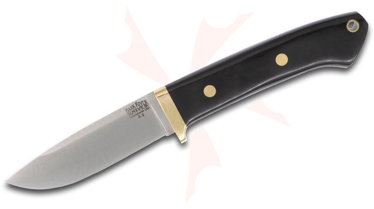 Bark River Knives Classic Drop Point Hunter Fixed Blade Knife 3.66 inch A2 Tool Steel, Black Canvas Micarta Handles with Brass Fittings, Leather Sheath