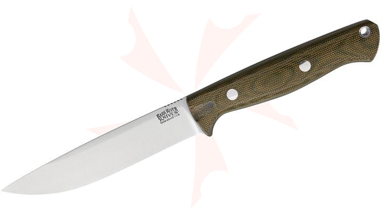 Bark River Knives Gunny Vortex Jimped Fixed 4.7 inch A2 Tool Steel Blade, Green Canvas Micarta Handles, Leather Sheath